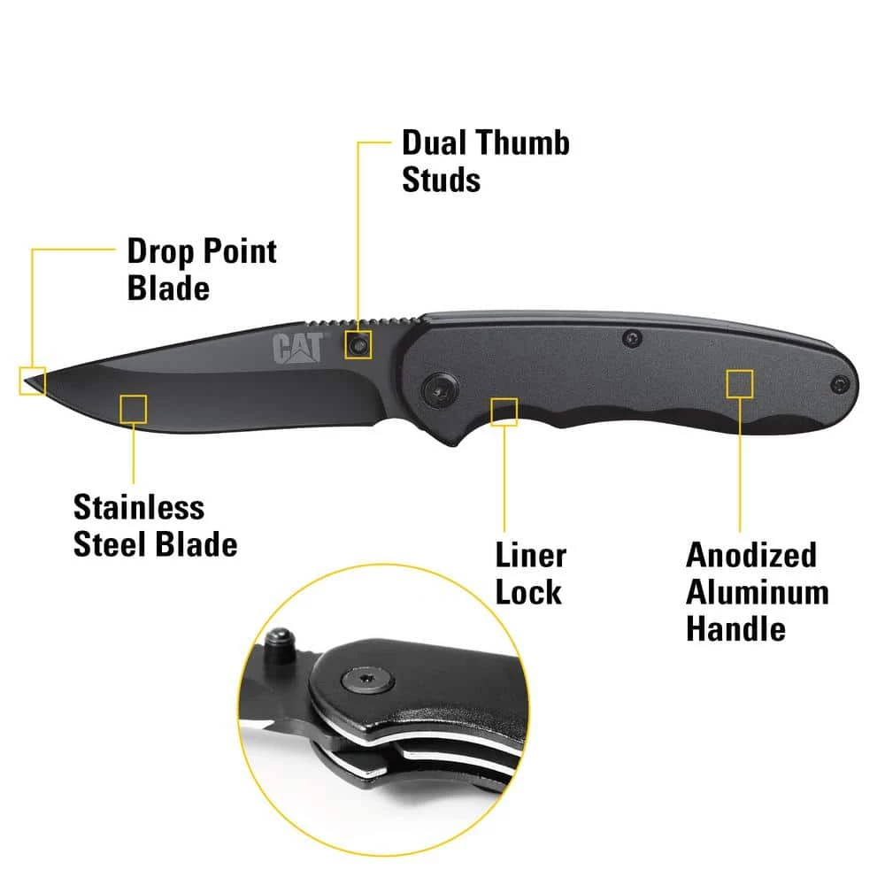 3 in. Stainless Steel Straight Edge Drop Point Folding Knife by CAT - Image 2