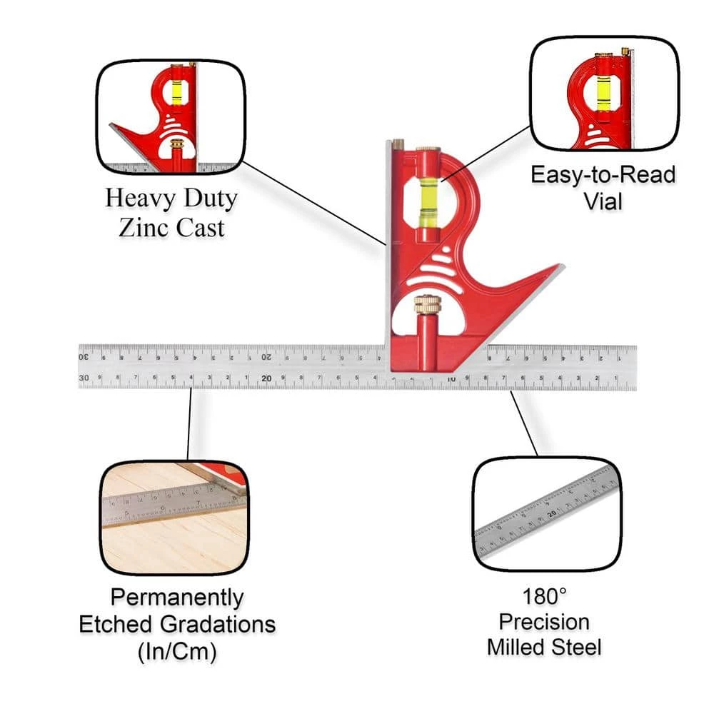 12 in. Combination Square with Zinc Head and Stainless Steel Blade by Kapro - Image 2