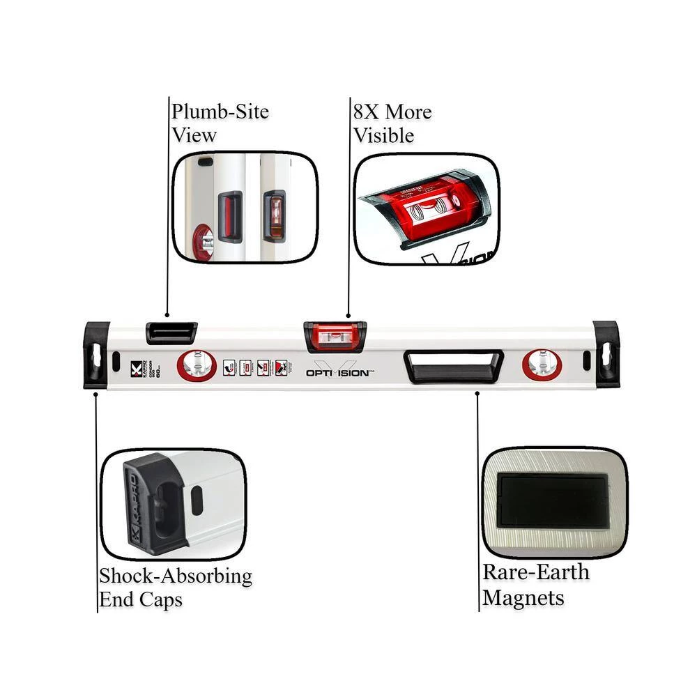 48 in. Heavy Duty Magnetic Aluminum Box Level with Optivision and Plumb Site by Kapro - Image 2