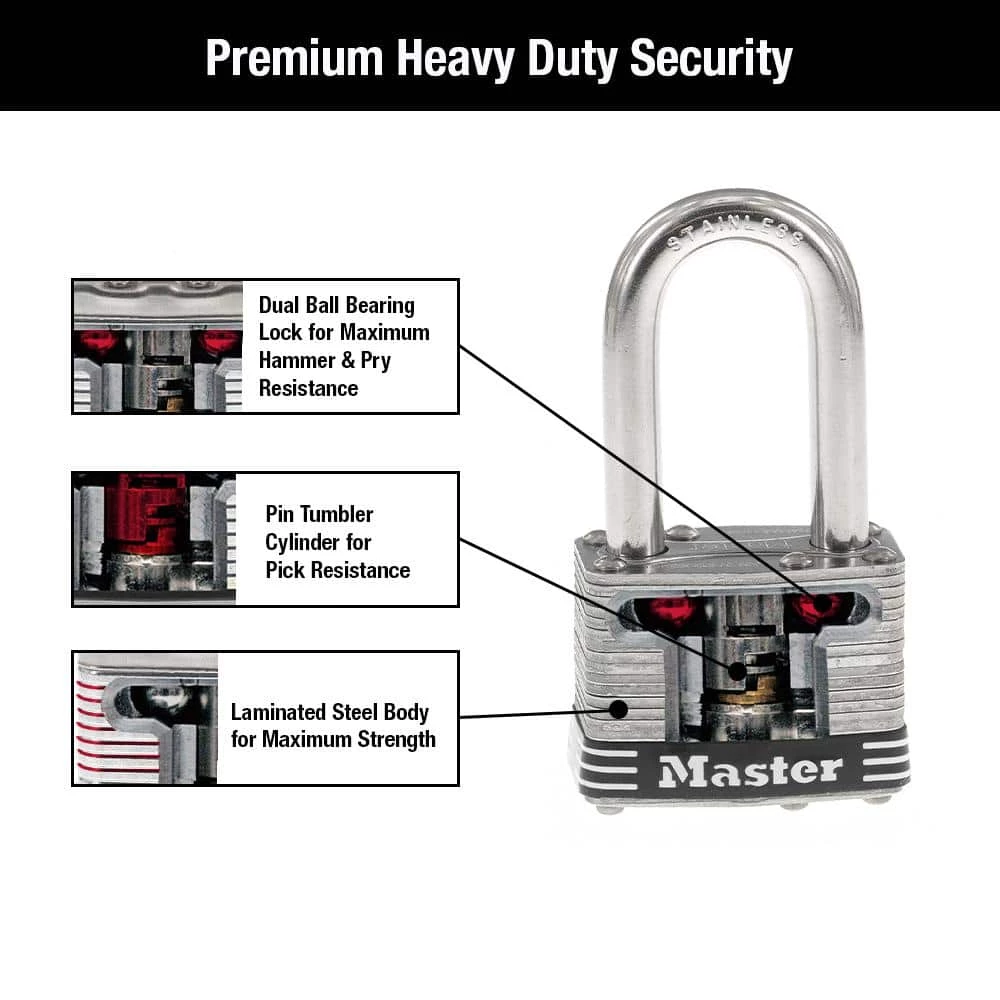 Stainless Steel Outdoor Padlock with Key, 1-3/4 in. Wide, 1-1/2 in. Shackle by Master Lock - Image 5