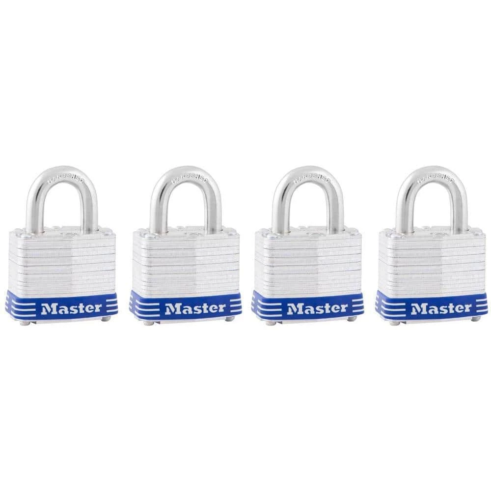 Outdoor Padlock with Key, 1-9/16 in. Wide, 4 Pack by Master Lock