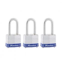 Outdoor Padlock with Key, 1-9/16 in. Wide, 1-1/2 in. Shackle, 3 Pack by Master Lock