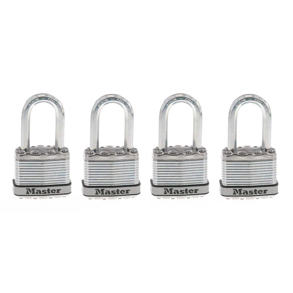 Heavy Duty Outdoor Padlock with Key, 1-3/4 in. Wide, 1-1/2 in. Shackle, 4 Pack by Master Lock