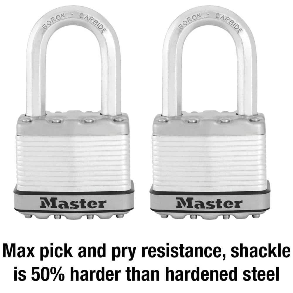 Heavy Duty Outdoor Padlock with Key, 2 in. Wide, 1-1/2 in. Shackle, 2 Pack by Master Lock - Image 5